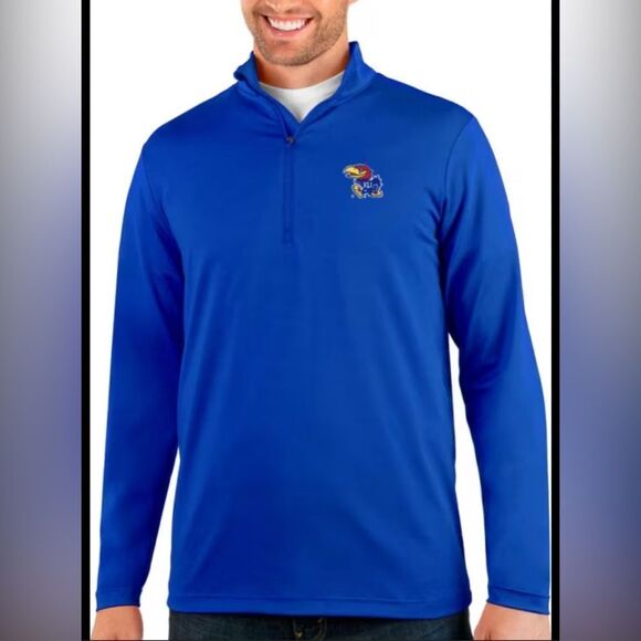 NWT Top Of The World Blue Kansas Jayhawks Quarter-Zip Pullover Logo Size L - MSR - Picture 1 of 6